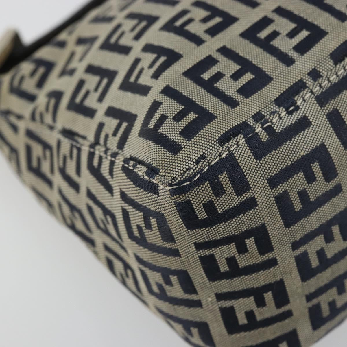 Fendi FENDI Zucchino Canvas Hand Pouch Bag Navy Silver Authentic 177481