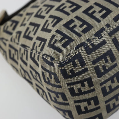 Fendi FENDI Zucchino Canvas Hand Pouch Bag Navy Silver Authentic 177481