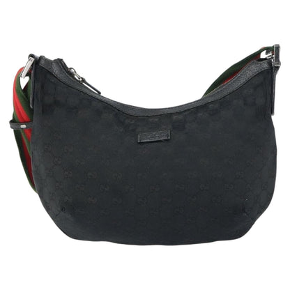 Gucci GUCCI GG Canvas Shoulder Bag Black Silver 181092 Authentic bs31680