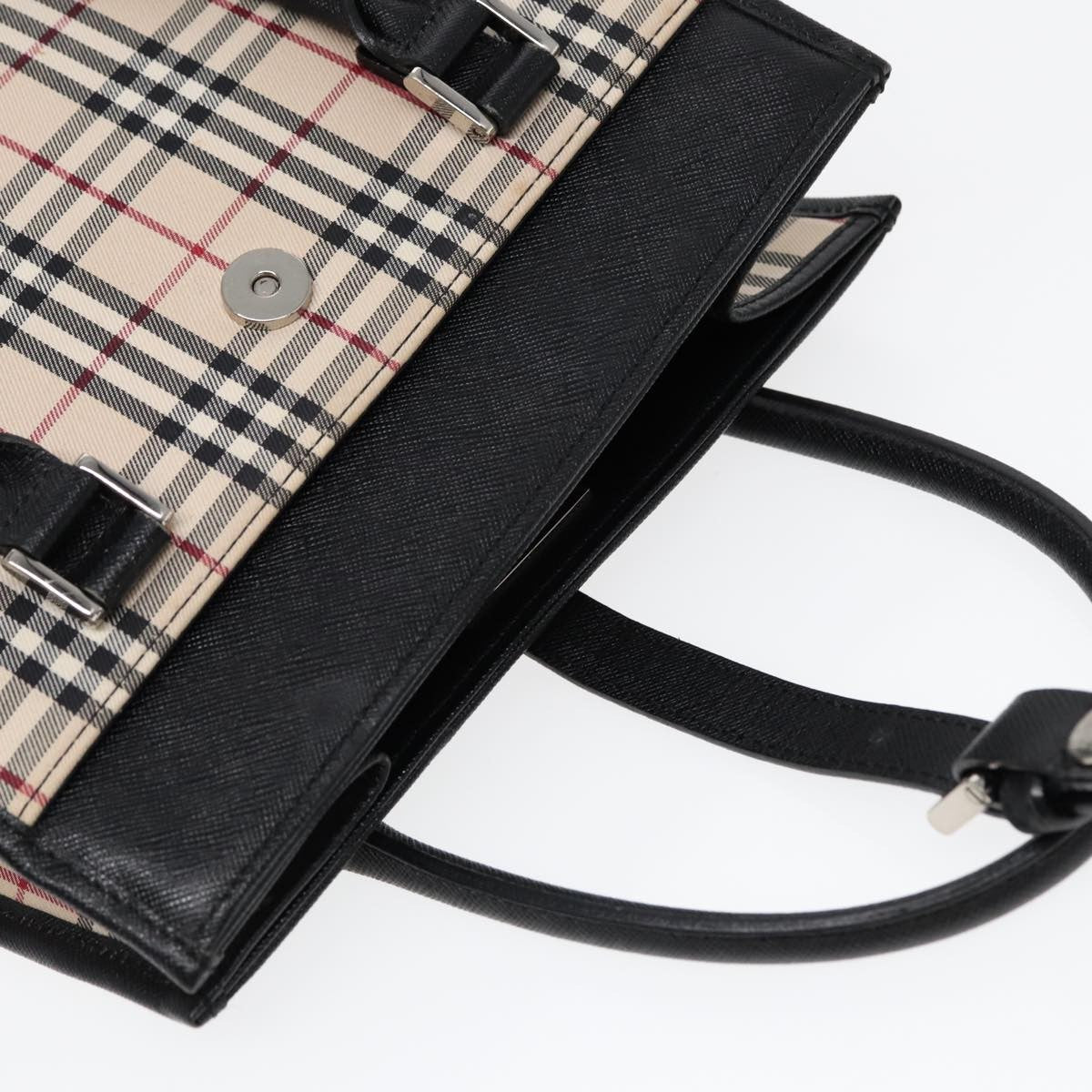 Burberry BURBERRY Nova Check Hand Bag Canvas Beige Black Authentic am6710