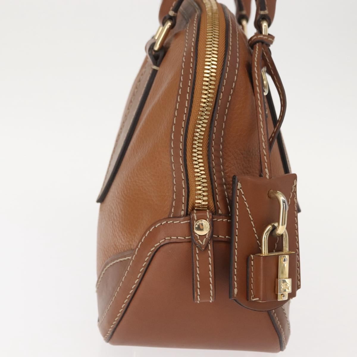 Burberry BURBERRY Hand Bag Leather Brown Gold Authentic ep11577