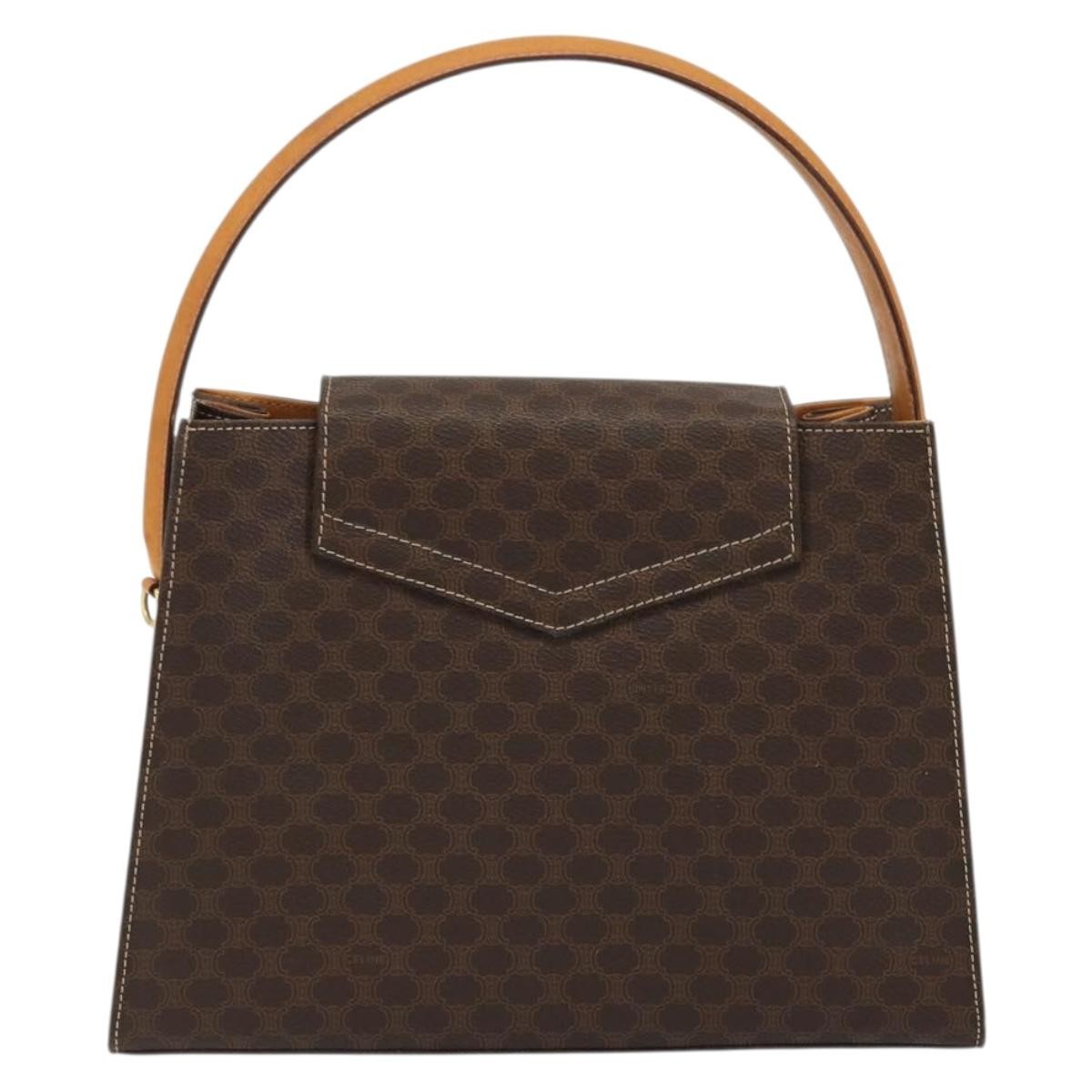 Celine CELINE Macadam Canvas Hand Bag PVC Leather Brown Gold Authentic YKZ1290