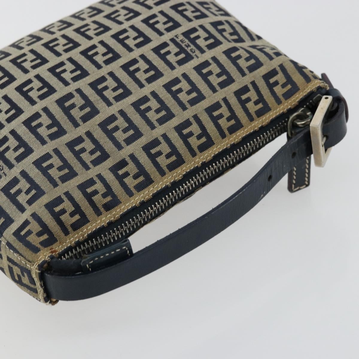 Fendi FENDI Zucchino Canvas Hand Pouch Bag Navy Silver Authentic 177481