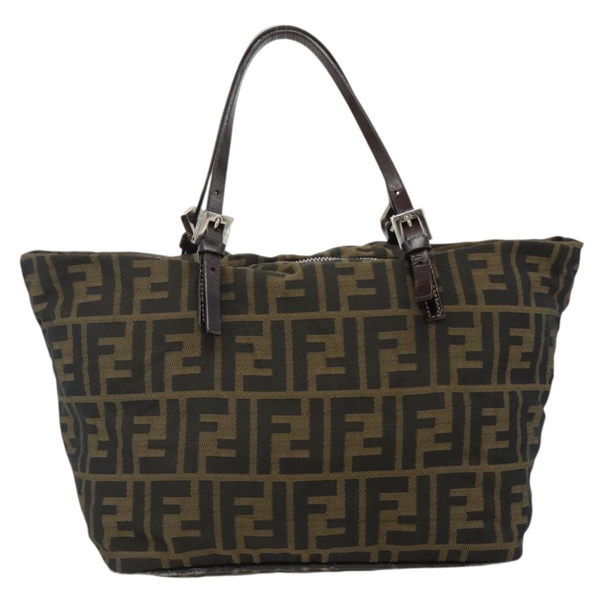 Fendi FENDI Zucca Canvas Hand Bag Black Brown Authentic 175169