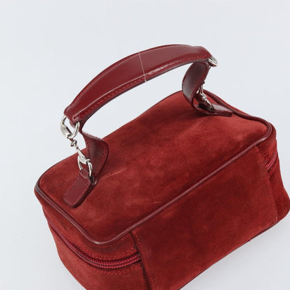 Gucci GUCCI Horsebit Vanity Bag Hand Bag Suede Red Gold 032 1705 0141 Authentic yk19984