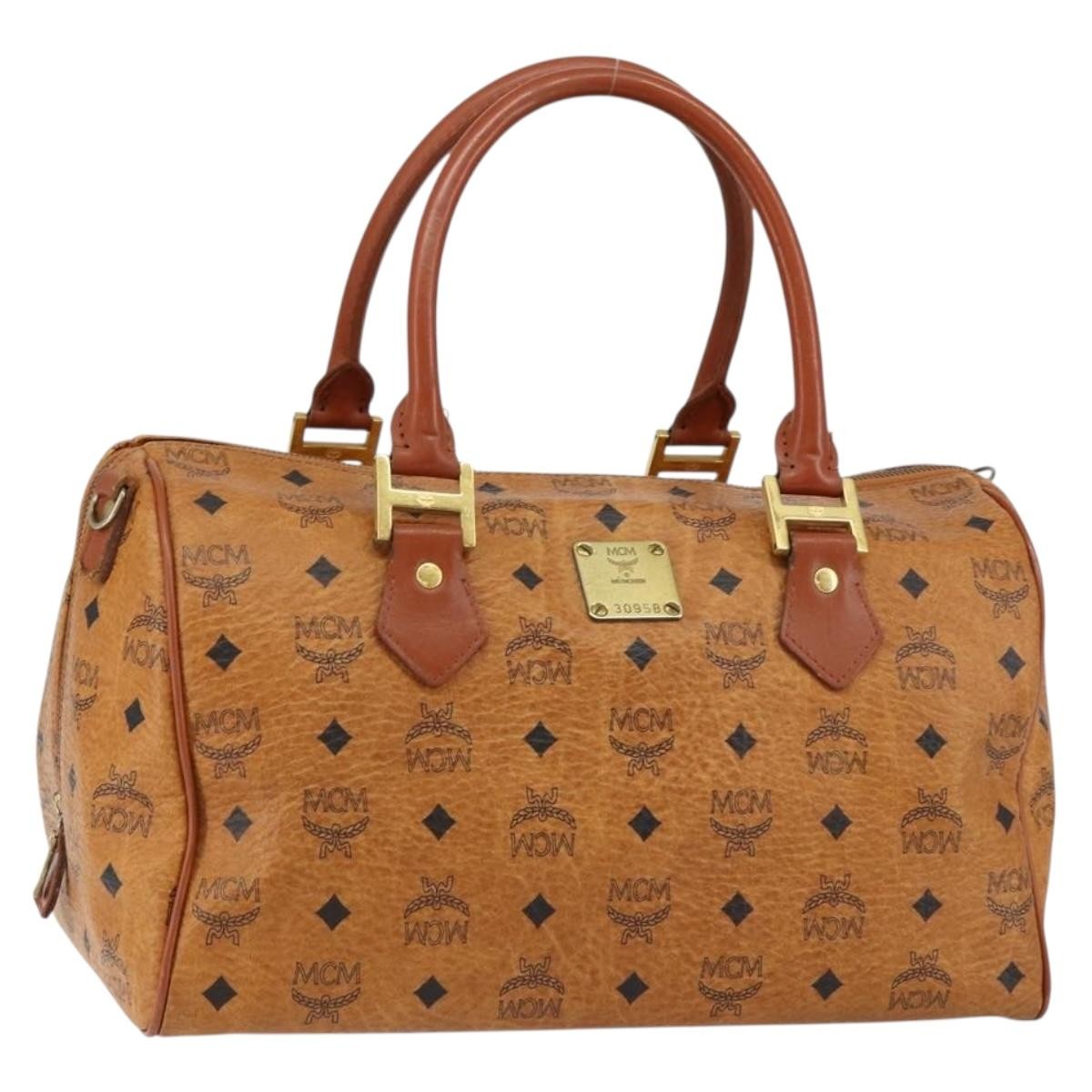 MCM MCM Logogram Vicetos Boston Bag PVC Leather Brown Gold Authentic gh1074