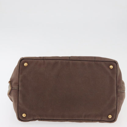 Prada PRADA Canapa MM Hand Bag Canvas Brown Gold Authentic 176198
