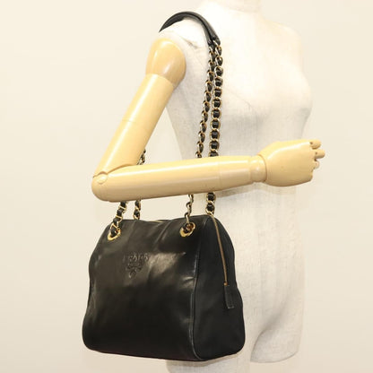 Prada PRADA Chain Shoulder Bag Leather Black Gold Authentic yk18939