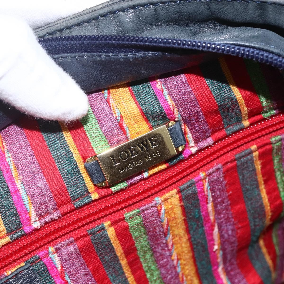 Loewe LOEWE Shoulder Bag Nylon Navy Gold Authentic 159401