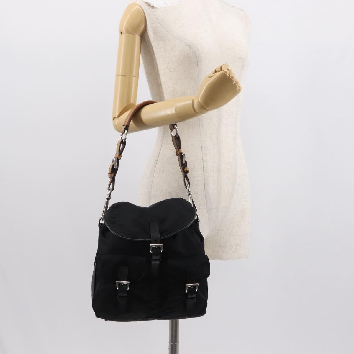 Prada PRADA Shoulder Bag Nylon Black Silver Authentic 147527