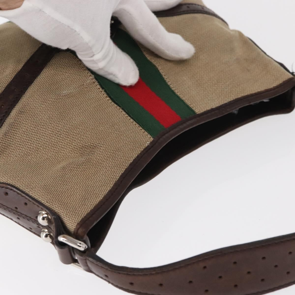 Gucci GUCCI Web Sherry Line Shoulder Bag Beige Silver Red 114877 Authentic yk19547