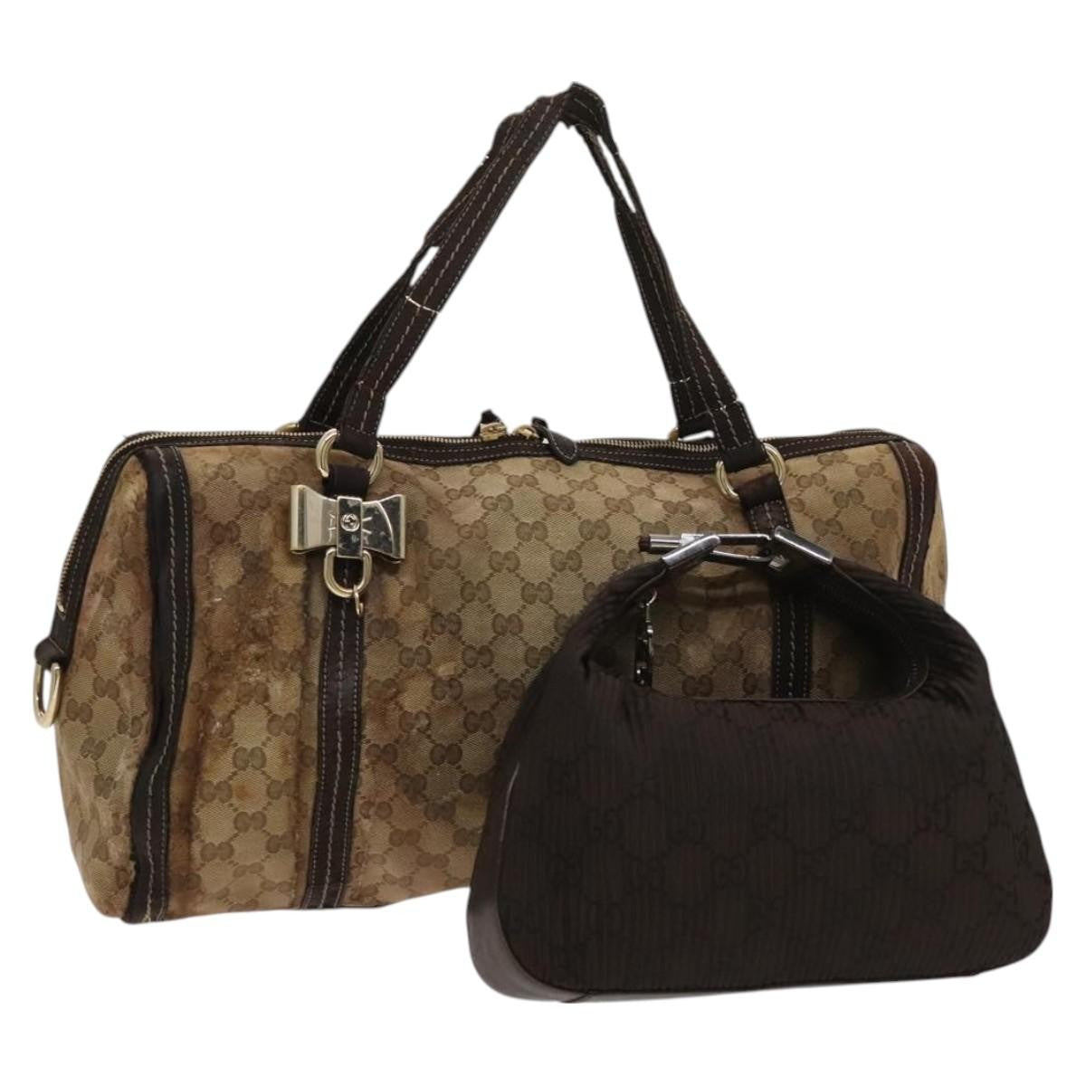 Gucci GUCCI GG Canvas Crystal Shoulder Bag 2 Set Beige Brown Authentic hk2866