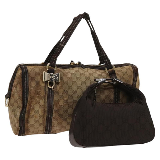 Gucci GUCCI GG Canvas Crystal Shoulder Bag 2 Set Beige Brown Authentic hk2866
