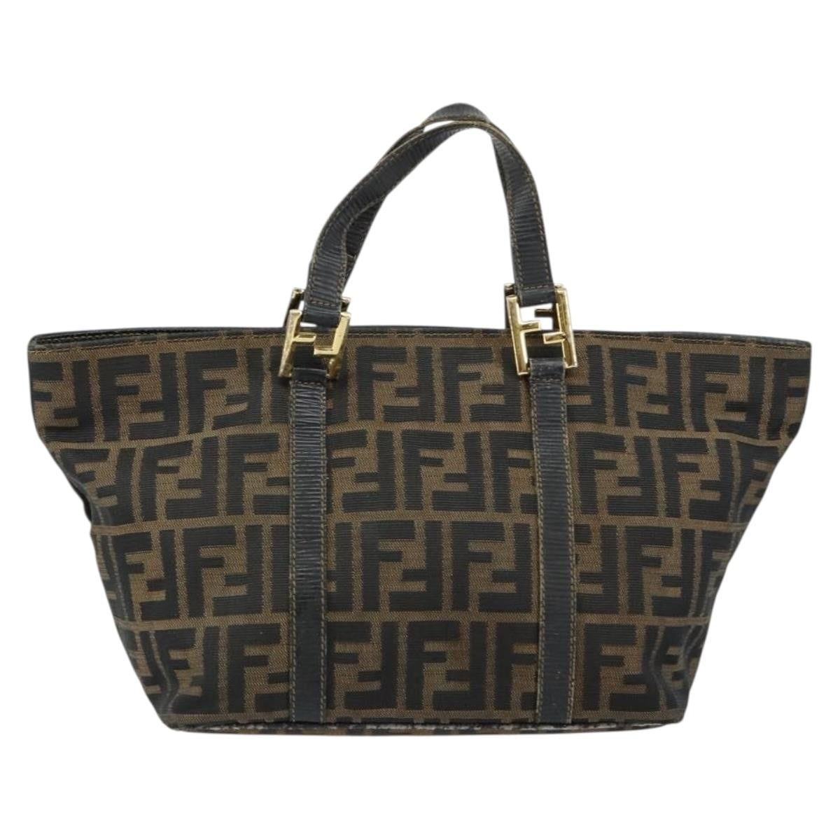 Fendi FENDI Zucca Canvas Hand Bag Brown Black gold Authentic 146809