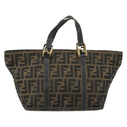 Fendi FENDI Zucca Canvas Hand Bag Brown Black gold Authentic 146809
