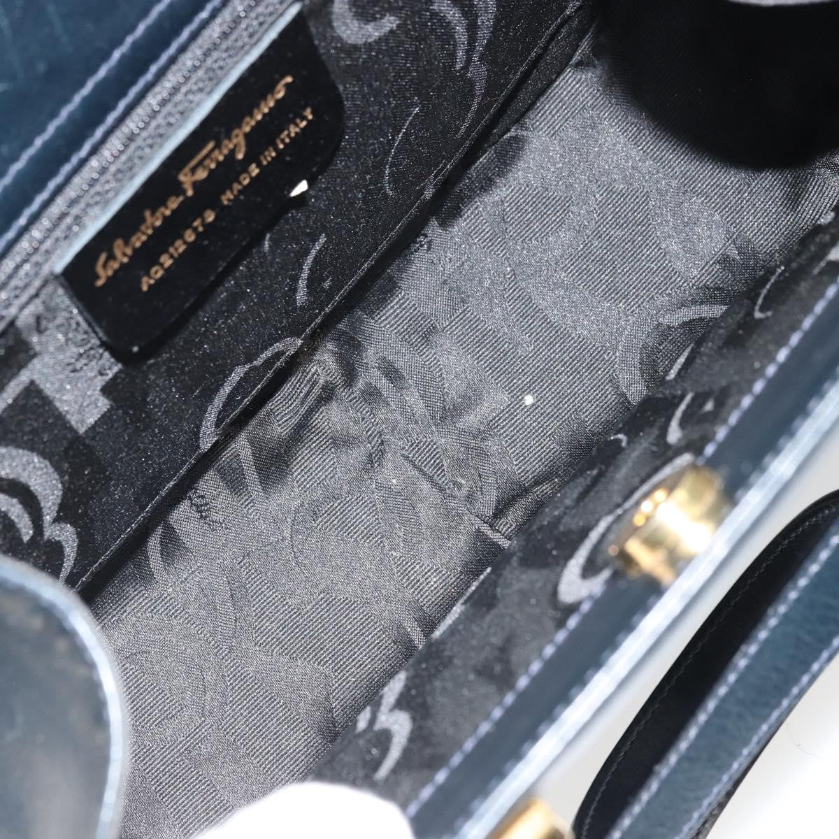 Salvatore Ferragamo Salvatore Ferragamo Gancini Hand Bag Leather 2way Navy Gold Authentic ARZ896