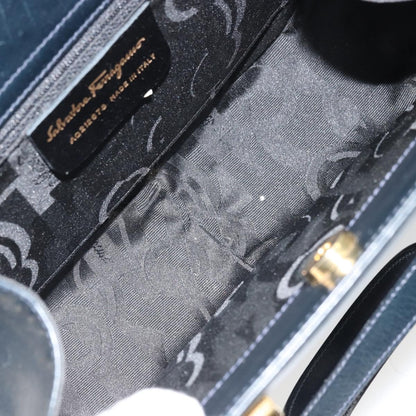 Salvatore Ferragamo Salvatore Ferragamo Gancini Hand Bag Leather 2way Navy Gold Authentic ARZ896