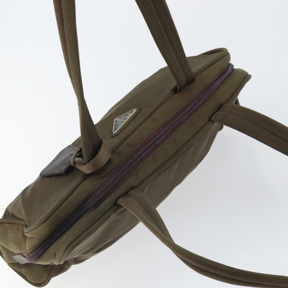 Prada PRADA Hand Bag Nylon Khaki Silver Authentic BA10374