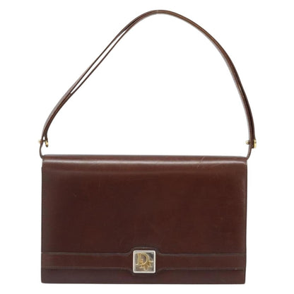 Dior Christian Dior Shoulder Bag Leather Brown Gold Authentic mr2273