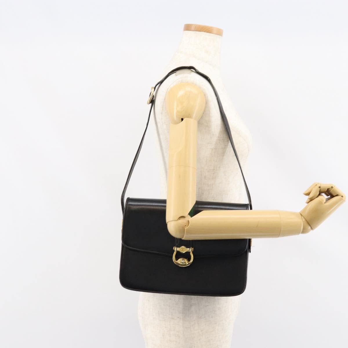 Gucci GUCCI Web Sherry Line Shoulder Bag Leather Black Gold Authentic SW1764