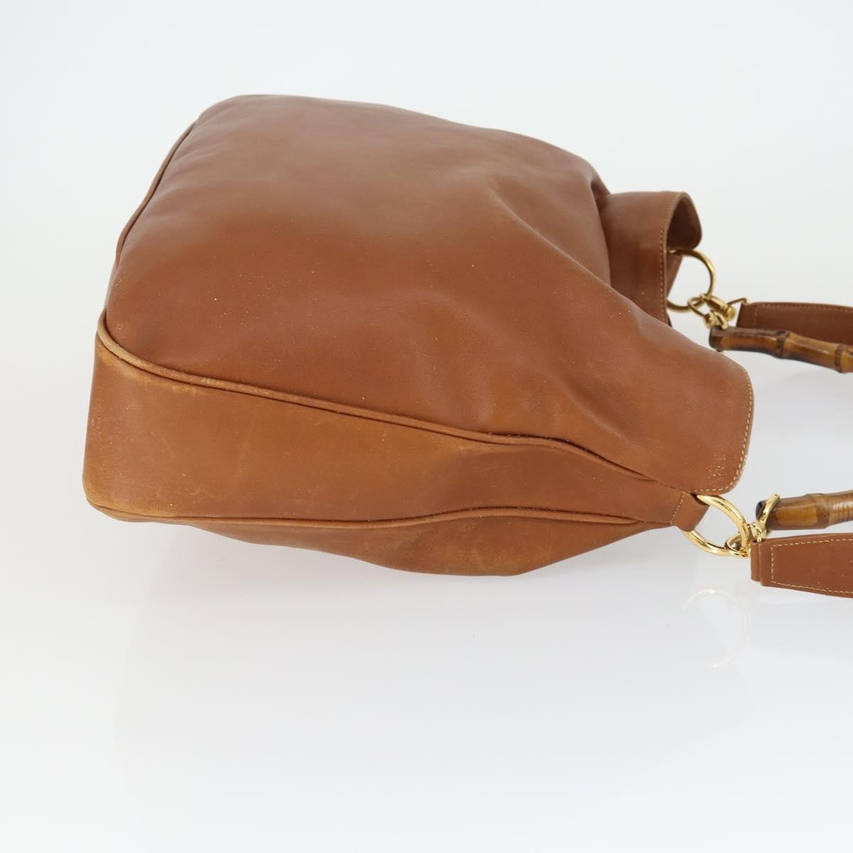 Gucci GUCCI Bamboo Hand Bag Leather 2way Brown Gold 001 1577 2615 Authentic 166632