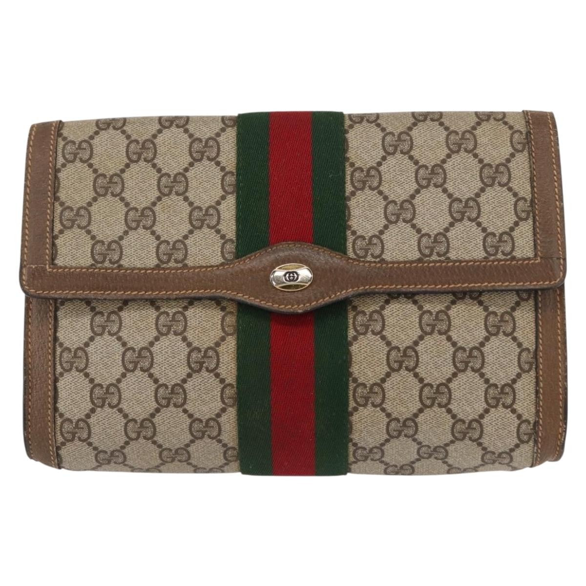 Gucci GUCCI GG Supreme Web Sherry Line Clutch Bag PVC Beige Gold 89 01 006 Authentic 155387