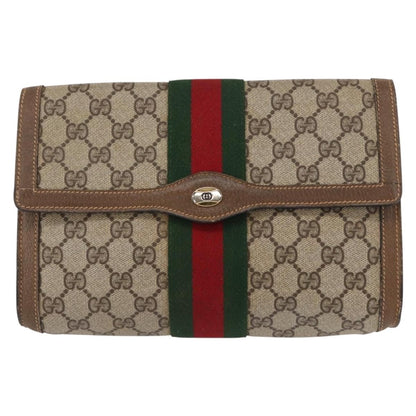 Gucci GUCCI GG Supreme Web Sherry Line Clutch Bag PVC Beige Gold 89 01 006 Authentic 155387