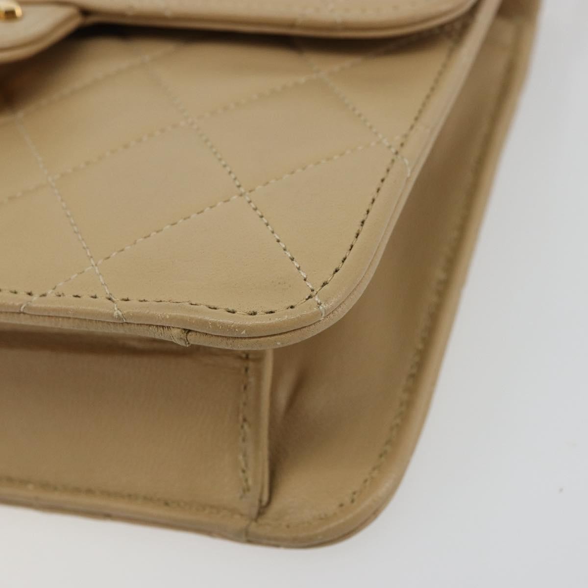 Chanel CHANEL Chain Shoulder Bag Lamb Skin Beige Gold CC Authentic mr2475V