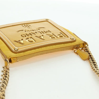 Prada PRADA Chain Shoulder Bag Nylon Leather Yellow Gold Authentic 143507