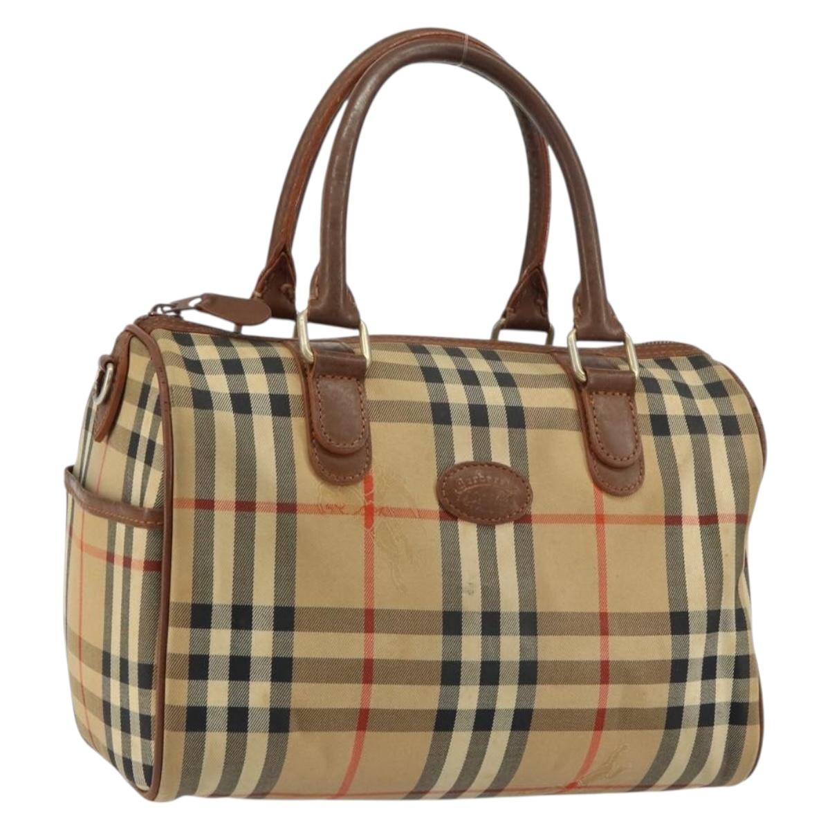 Burberrys Burberrys Nova Check Hand Bag Canvas Leather Beige Gold Authentic mr1638