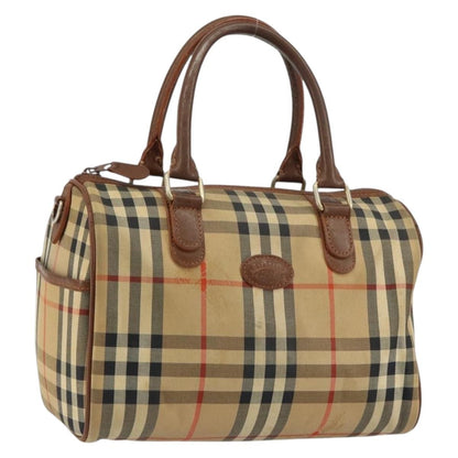 Burberrys Burberrys Nova Check Hand Bag Canvas Leather Beige Gold Authentic mr1638