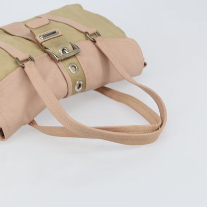 Prada PRADA Tote Bag Nylon Leather Beige Silver Authentic ep12684