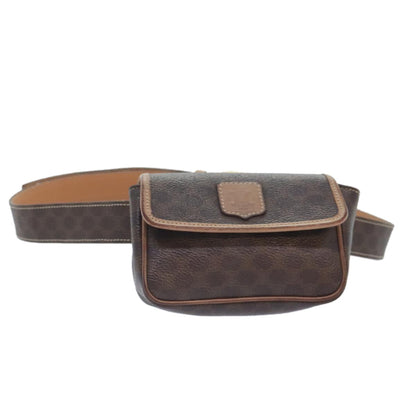 Celine CELINE Macadam Canvas Waist bag PVC Leather Brown Gold Authentic yk15121