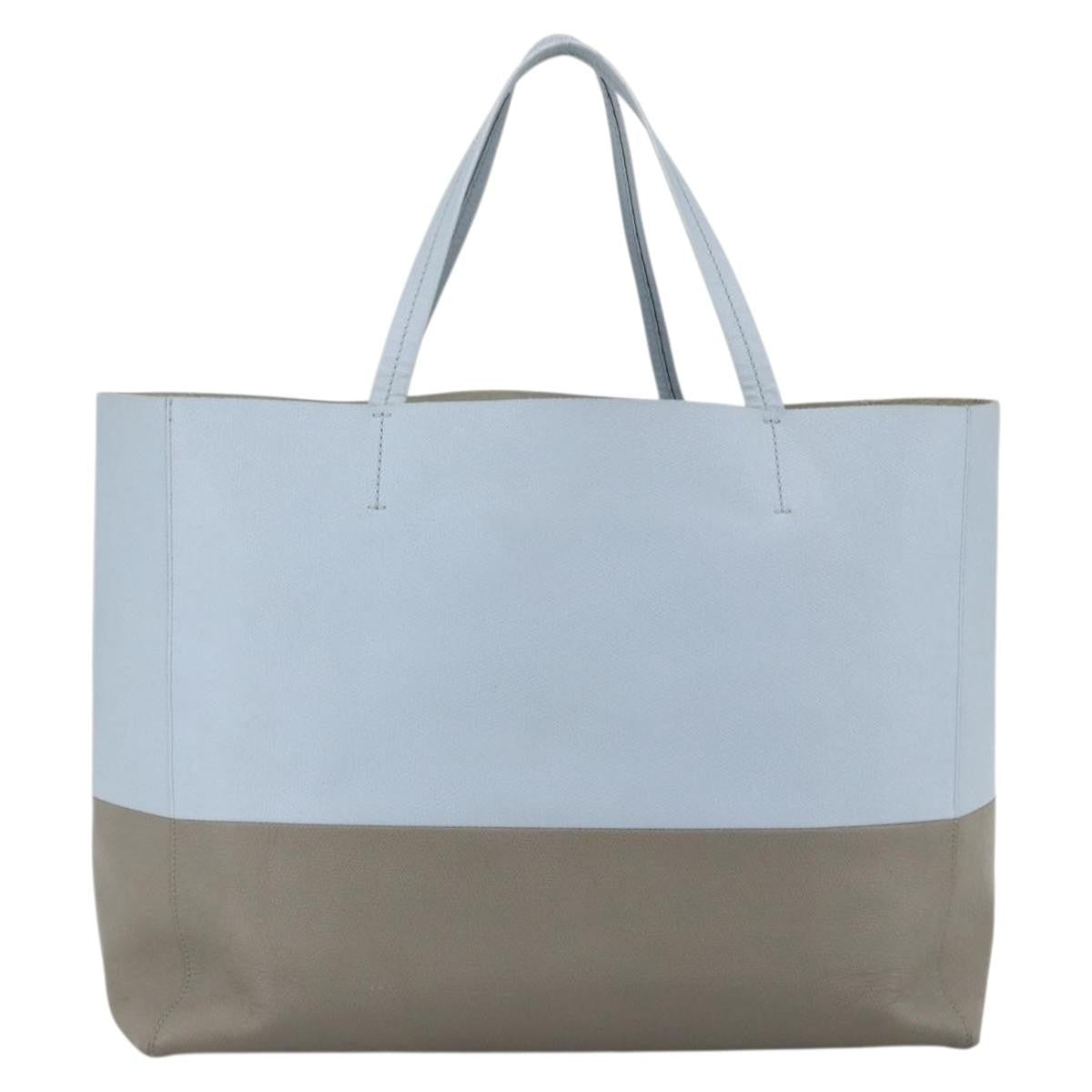 Celine CELINE Horizontalkava Tote Bag Leather Light Blue Silver Authentic BA10939
