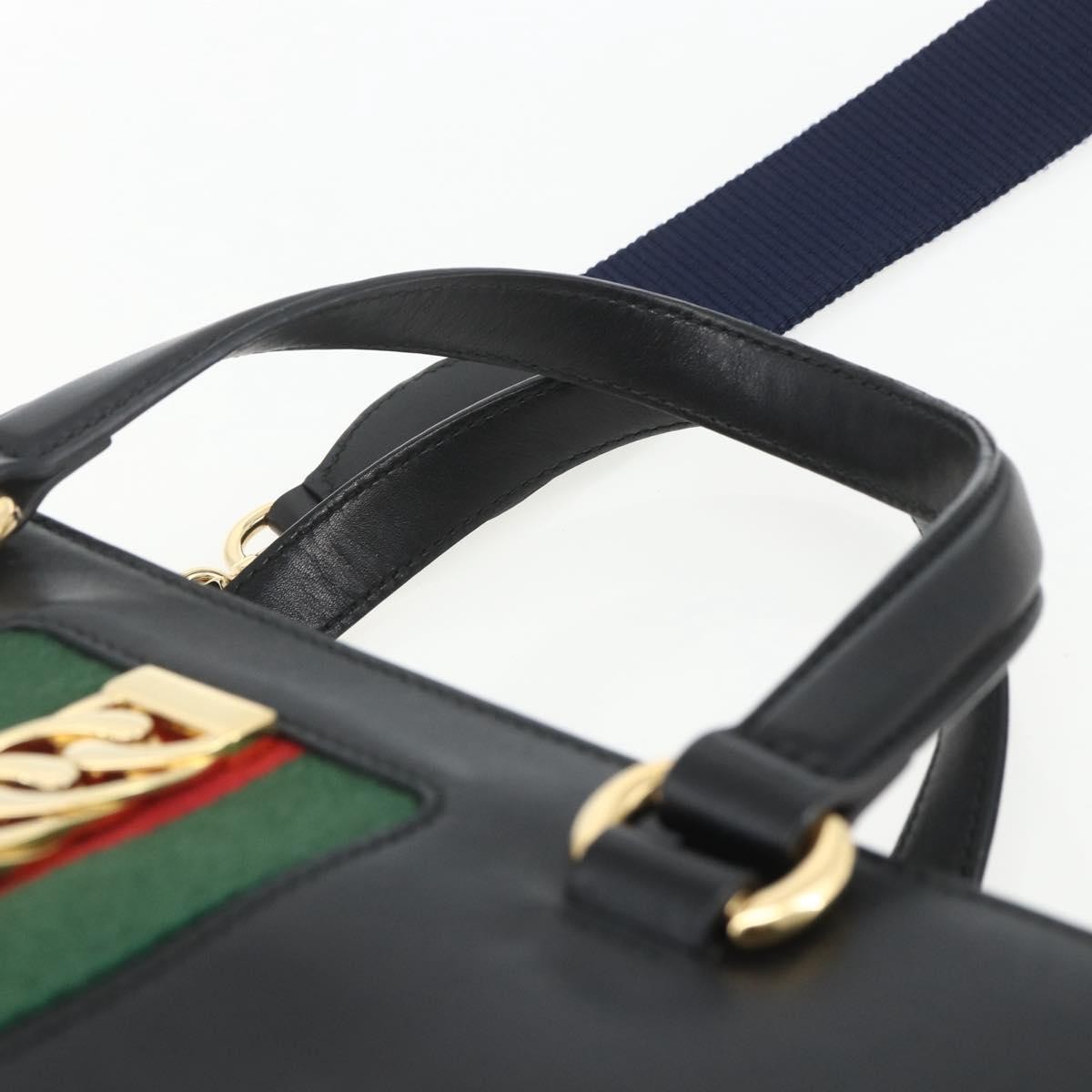 Gucci GUCCI Web Sherry Line Silvi Tote Bag Leather 2way Black Gold 453790 Authentic ki6344
