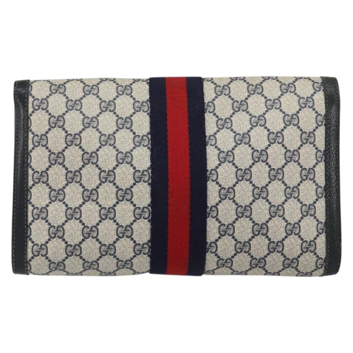 Gucci GUCCI GG Supreme Sherry Line Clutch Bag PVC Navy Red 84 01 007 Authentic 153350