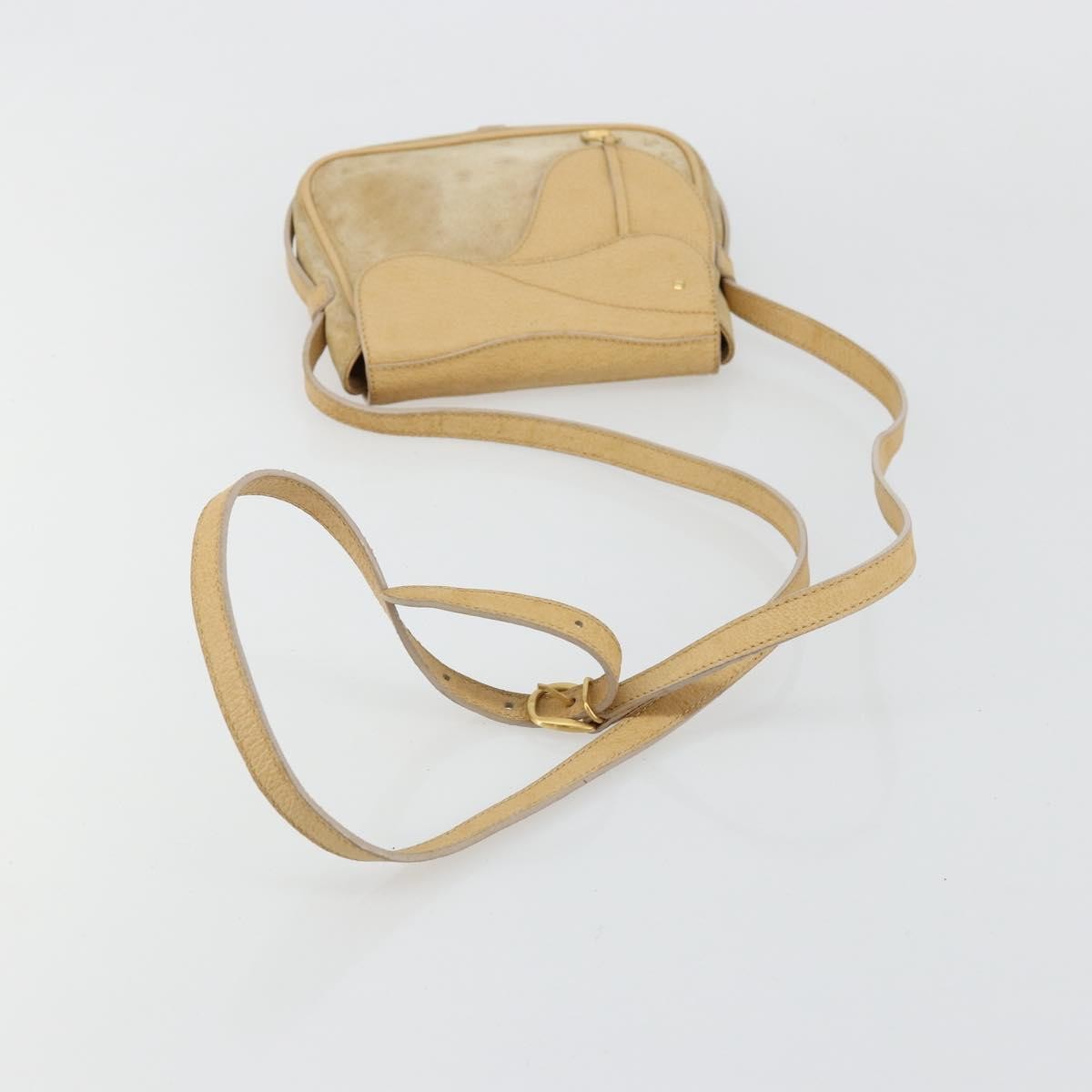 Gucci GUCCI Saddle Shoulder Bag Suede Beige Gold Authentic ep14557