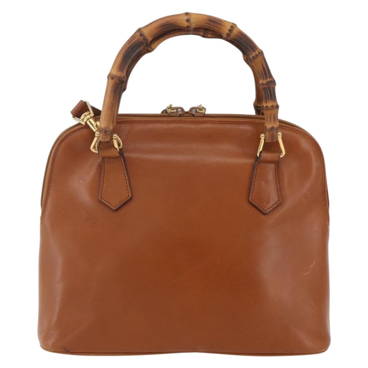 Gucci GUCCI Bamboo Hand Bag Leather 2way Brown Gold 000 1274 0290 Authentic 155221