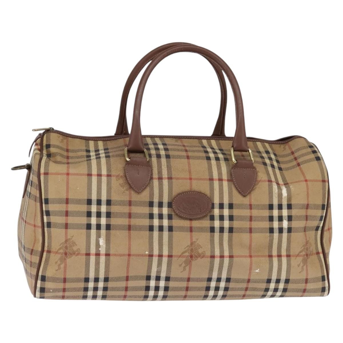 Burberrys Burberrys Nova Check Boston Bag PVC Beige Gold Authentic gh919