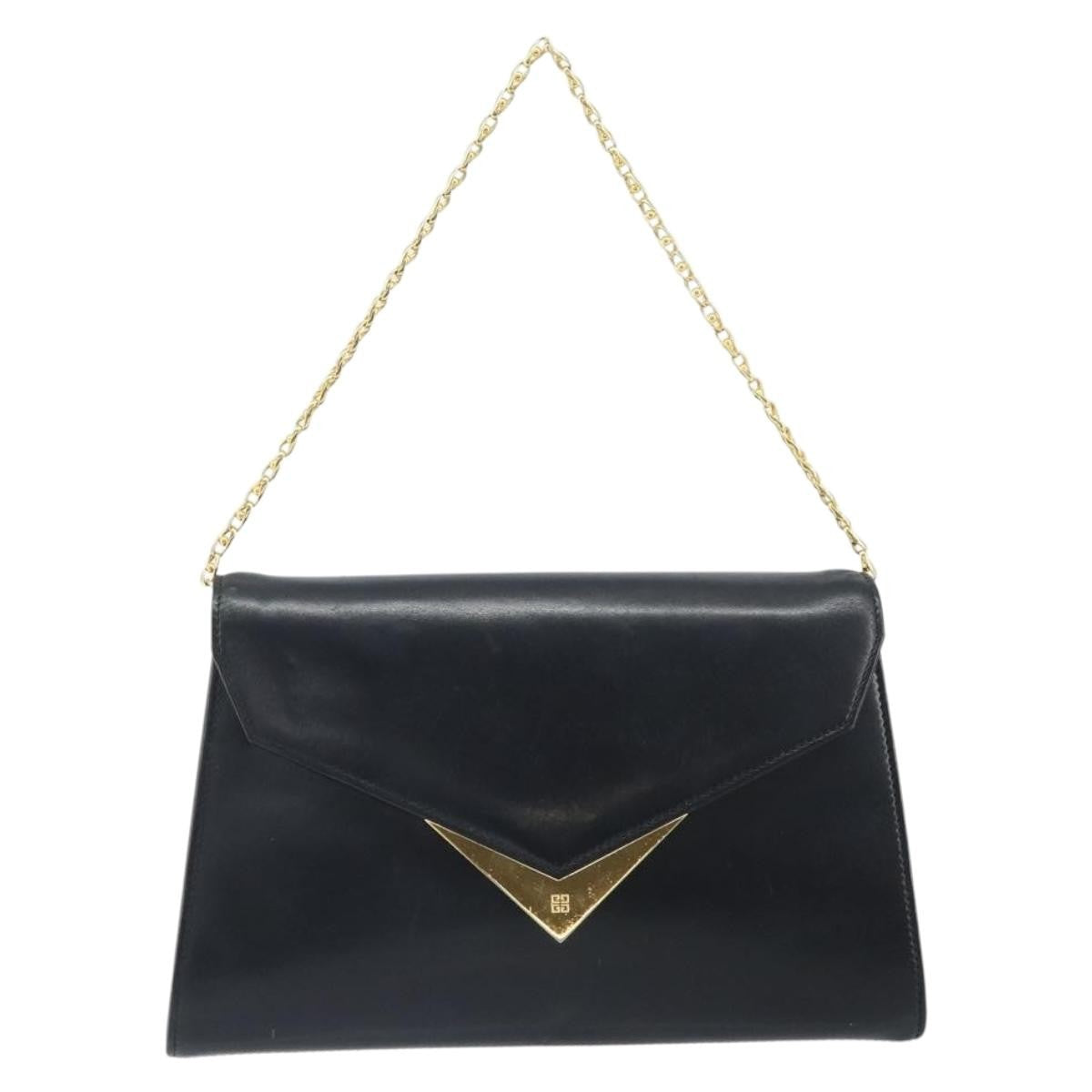 Givenchy GIVENCHY Chain Hand Bag Leather Black Gold Authentic 172216