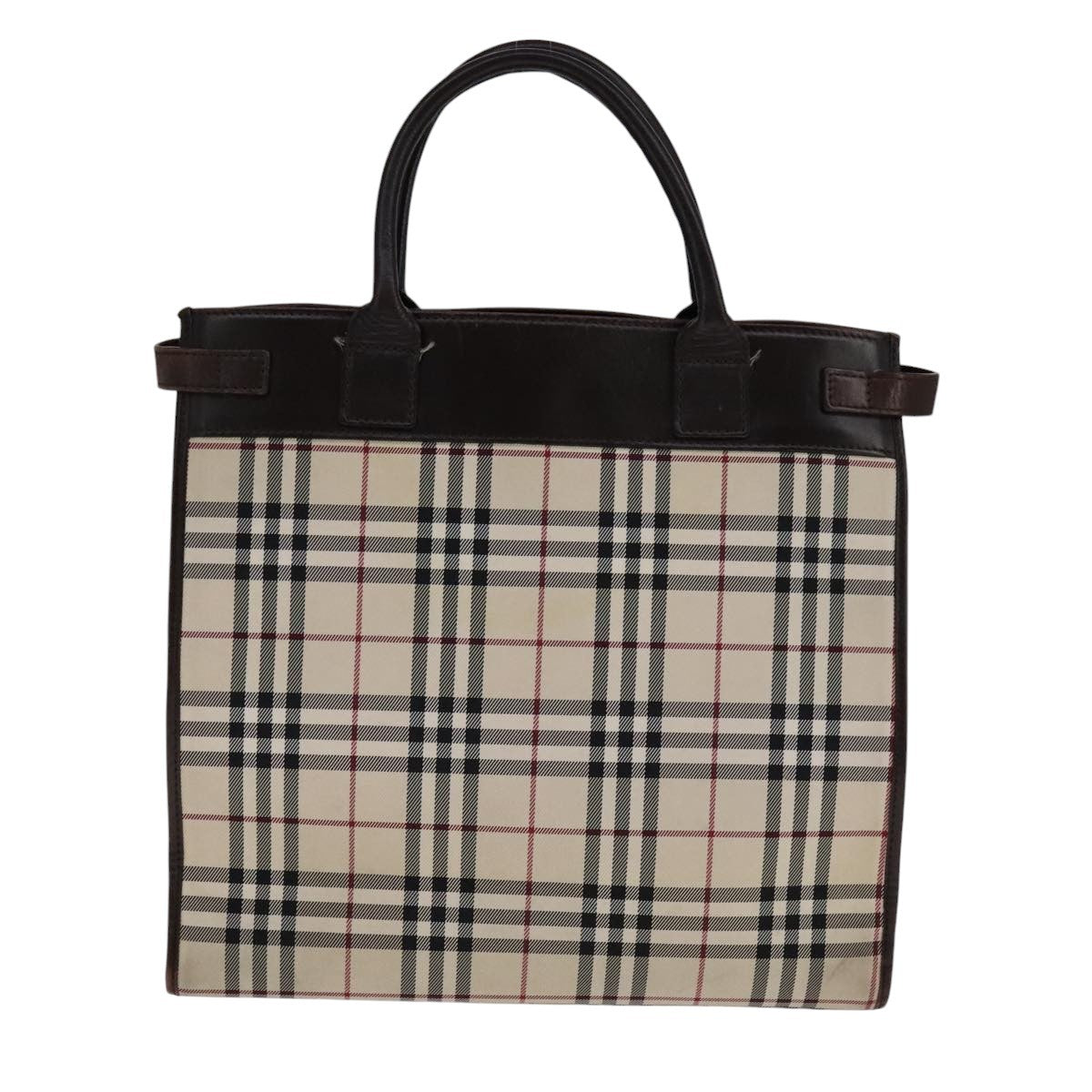 Burberry BURBERRY Nova Check Hand Bag Canvas Leather Beige Brown Silver Authentic 112330