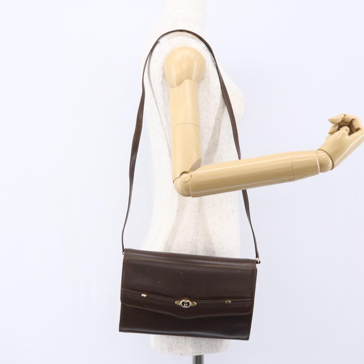 Gucci GUCCI Shoulder Bag Leather Brown Gold Authentic 152976