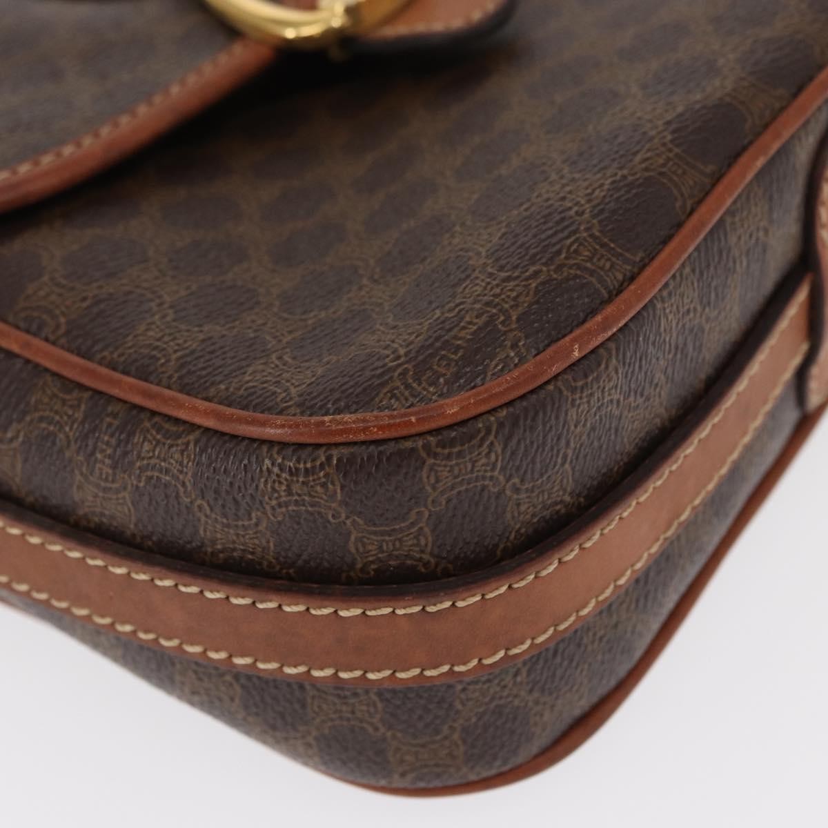 Celine CELINE Macadam Canvas Shoulder Bag PVC Leather Brown Gold Authentic BA9074