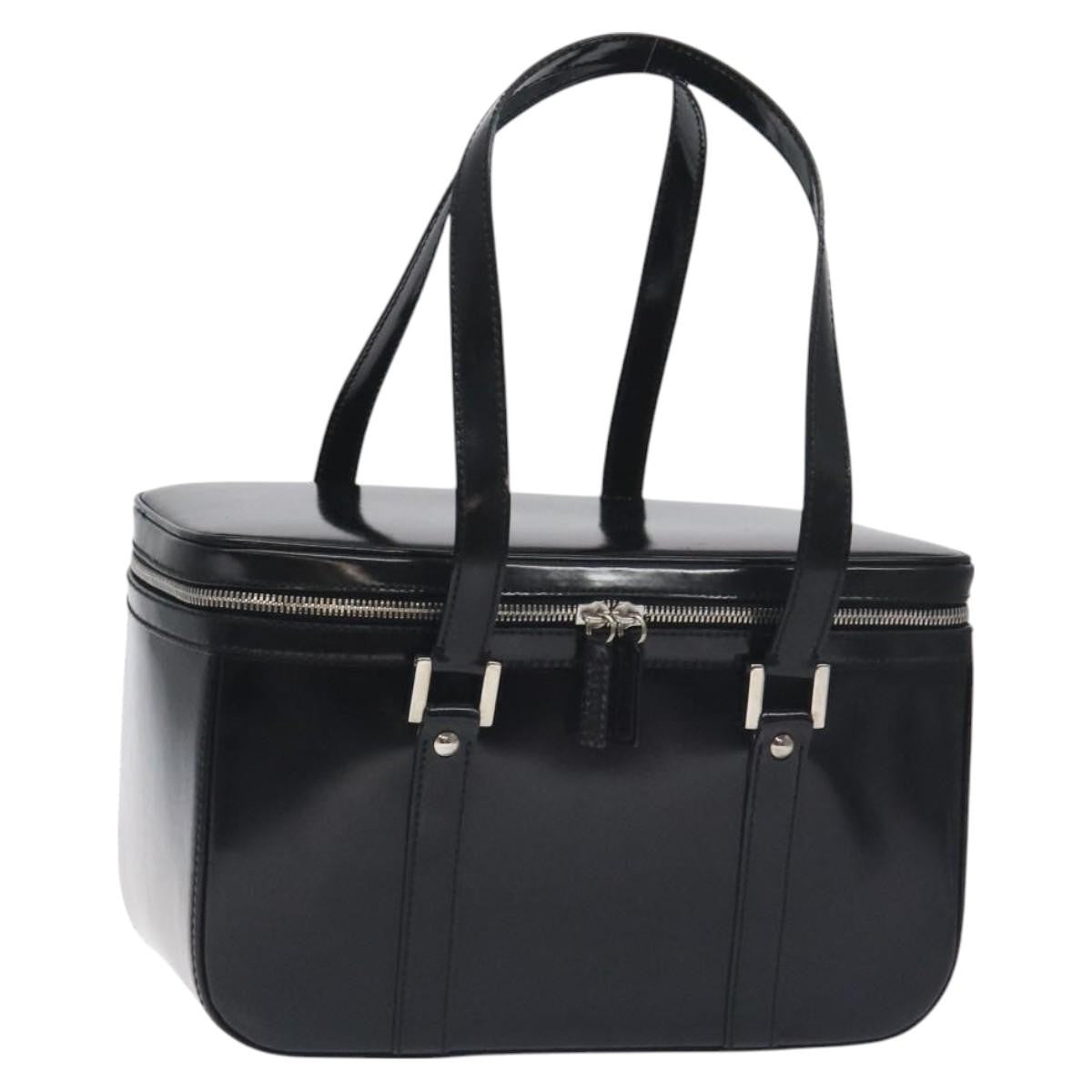 Gucci GUCCI Hand Bag Enamel Black Silver Authentic am8761