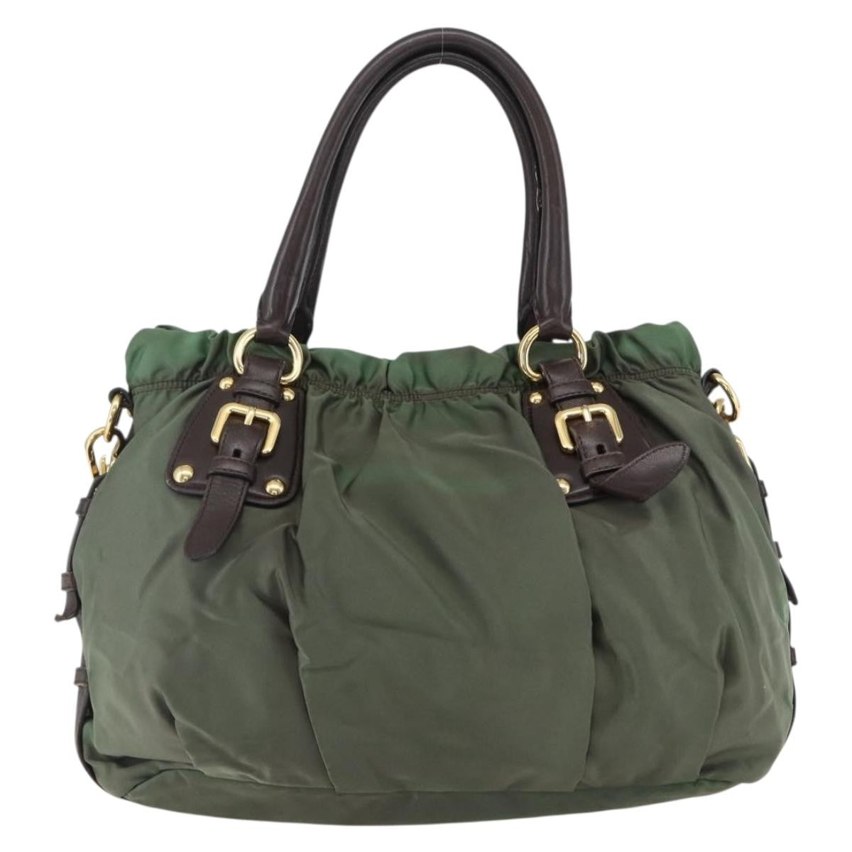 Prada PRADA Hand Bag Nylon 2way Khaki Gold Authentic 170942