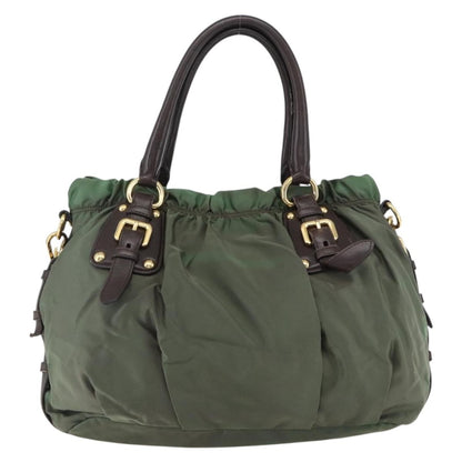 Prada PRADA Hand Bag Nylon 2way Khaki Gold Authentic 170942