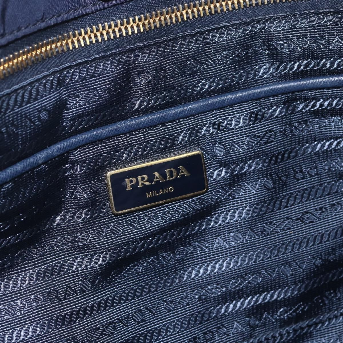 Prada PRADA Tote Bag Nylon Navy Gold Authentic 166304