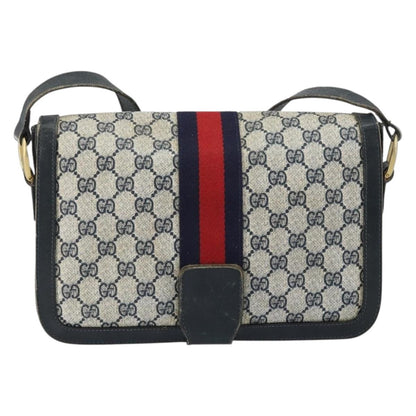 Gucci GUCCI GG Supreme Sherry Line Shoulder Bag PVC Navy Gold Authentic 160298