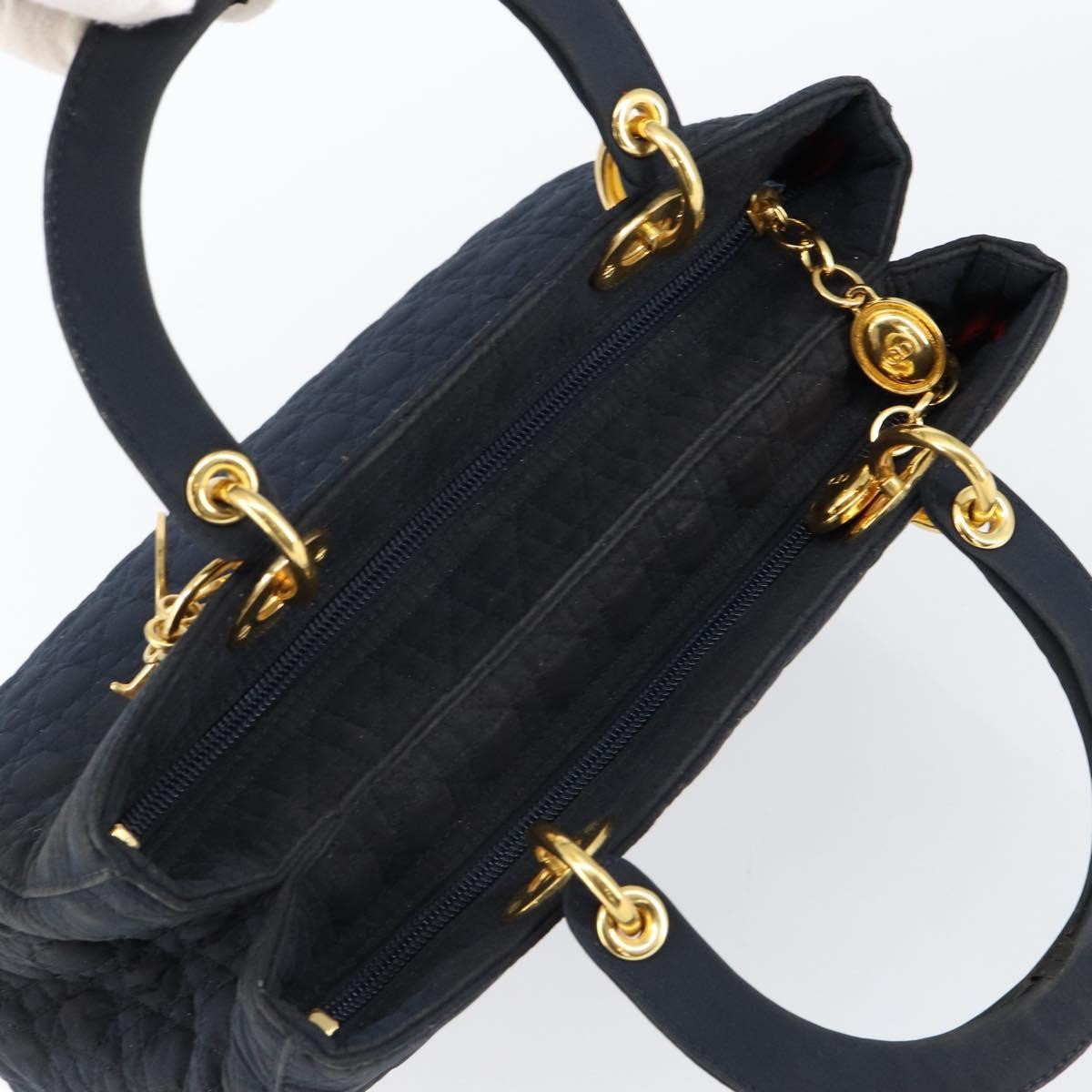 Dior Christian Dior Canage Hand Bag Nylon Navy Gold Authentic gh1098