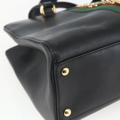 Gucci GUCCI Web Sherry Line Silvi Tote Bag Leather 2way Black Gold 453790 Authentic ki6344
